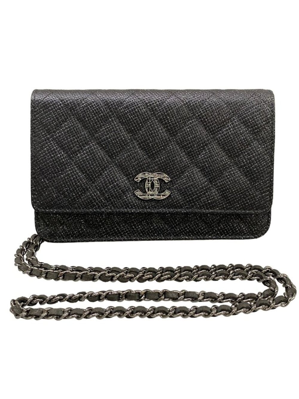 Chanel Wallet Quilted Black Chain Leather Shoulder Bag